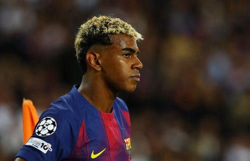 Soccer Football - UEFA Champions League - FC Barcelona v Paris St Germain - Estadi Olimpic Lluis Companys, Barcelona, Spain - October 1, 2025 FC Barcelona's Lamine Yamal REUTERS/Albert Gea
