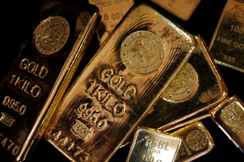 FILE PHOTO: Gold bars are displayed to be photographed at bullion house in Mumbai