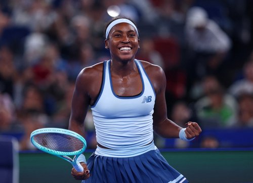 Tennis - WTA 1000 - Wuhan Open - Optics Valley International Tennis Center, Wuhan, China - October 12, 2025 Coco Gauff of the U.S. celebrates winning the final against Jessica Pegula of the U.S. REUTERS/Tingshu Wang