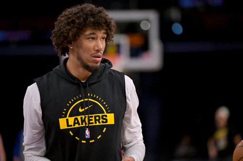 Oct 12, 2025; Los Angeles, California, USA; Los Angeles Lakers center Jaxson Hayes (11) warms up prior to the game against the Golden State Warriors at Crypto.com Arena. Mandatory Credit: Jayne Kamin-Oncea-Imagn Images