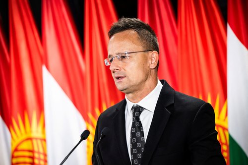 Hungary's Foreign Minister Peter Szijjarto speaks during a press conference in Budapest