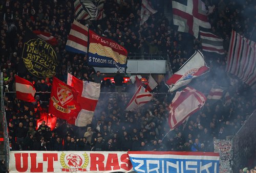Soccer Football - UEFA Conference League - 1. FSV Mainz 05 v Zrinjski Mostar - MEWA Arena, Mainz, Germany - October 23, 2025 Zrinjski Mostar fans in the stands REUTERS/Kai Pfaffenbach
