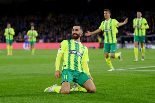 Soccer Football - UEFA Conference League - Crystal Palace v AEK Larnaca - Selhurst Park, London, Britain - October 23, 2025 AEK Larnaca's Riad Bajic celebrates scoring their first goal Action Images via Reuters/Jaimi Joy