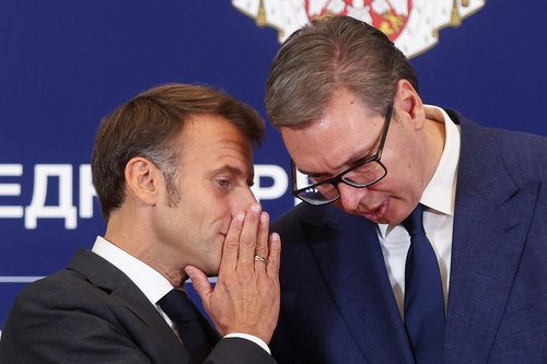 French President Macron meets Serbian President Vucic in Belgrade