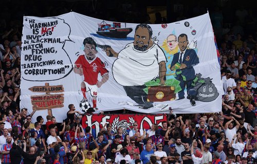 Crystal Palace Nottingam ForestCrystal Palace fans display a tifo of Nottingham Forest owner Evangelos Marinakis and Nottingham Forest's Morgan Gibbs-White
