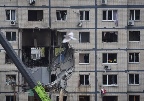 Apartment buildings hit during a Russian drone strike, amid Russia's attack on Ukraine