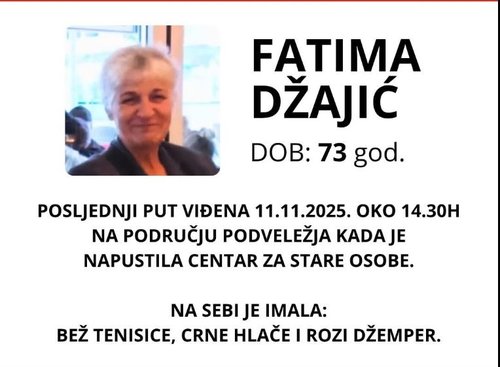 Fatima Džajić (73) nestala 11.11.2025. na području Podveležja