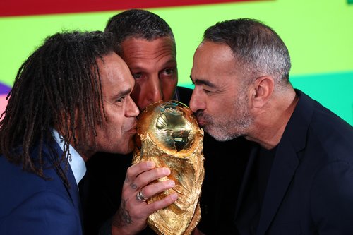 Soccer Football - World Cup Playoff Tournament and European Playoff draws - FIFA Headquarters, Zurich, Switzerland- November 20, 2025 Former Italy player, 2006 FIFA World Cup winner Marco Materazzi and Former France player, 1998 FIFA World Cup winner Chri