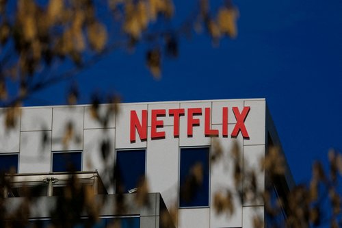 The Netflix logo is shown on one of their buildings in the Hollywood neighborhood of Los Angeles, California, U.S., December 2, 2025. REUTERS/Mike Blake
