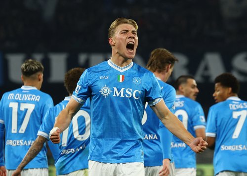 Soccer Football - Serie A - Napoli v Juventus - Stadio Diego Armando Maradona, Naples, Italy - December 7, 2025 Napoli's Rasmus Hojlund celebrates scoring their first goal REUTERS/Ciro De Luca