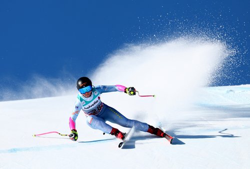 Alpine Skiing - FIS Alpine Ski World Cup - Women's Super G - St. Moritz, Switzerland - December 14, 2025 Bosnia and Herzegovina's Elvedina Muzaferija in action REUTERS/Denis Balibouse