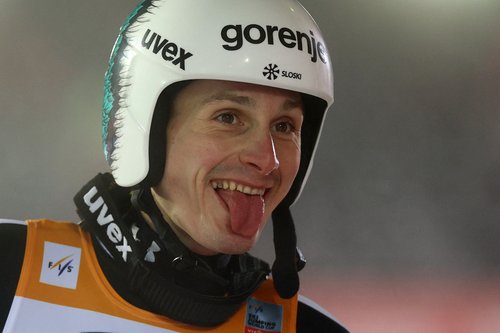 Ski Jumping - FIS Ski Jumping World Cup - Klingenthal, Germany - December 13, 2025 Slovenia's Domen Prevc reacts after winning the men's individual REUTERS/Lisi Niesner