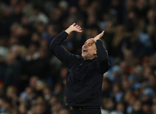 Soccer Football - Premier League - Manchester City v West Ham United - Etihad Stadium, Manchester, Britain - December 20, 2025 Manchester City manager Pep Guardiola reacts REUTERS/Phil Noble EDITORIAL USE ONLY. NO USE WITH UNAUTHORIZED AUDIO, VIDEO, DATA,