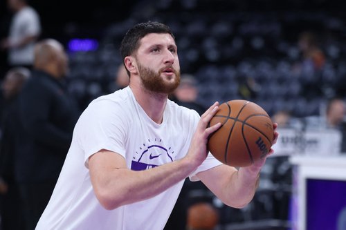 Nov 30, 2025; Salt Lake City, Utah, USA; Utah Jazz center Jusuf Nurkić (30) warms up before the game against the Houston Rockets at Delta Center. Mandatory Credit: Rob Gray-Imagn Images