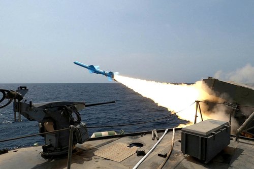 FILE PHOTO: An Iranian missile is launched during a military exercise at an undisclosed location in Iran, August 20, 2025.