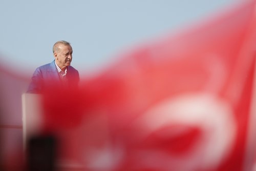 Turkish President Tayyip Erdogan addresses his supporters during a hospital opening ceremony in Hatay
