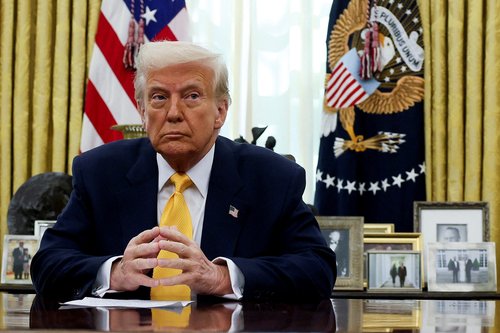 U.S. President Donald Trump delivers remarks in the Oval Office of the White House in Washington