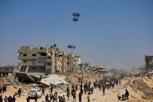 Humanitarian aid is airdropped over Gaza