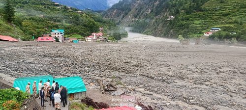 View of the damage amid heavy rains in this image taken in Dharali, Uttarakhand, India