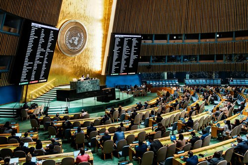 Members of the United Nations General Assembly vote on the Question of Palestine and the Implementation of the Two-State Solution, at U.N. headquarters in New York City, U.S., September 12, 2025. REUTERS/Eduardo Munoz