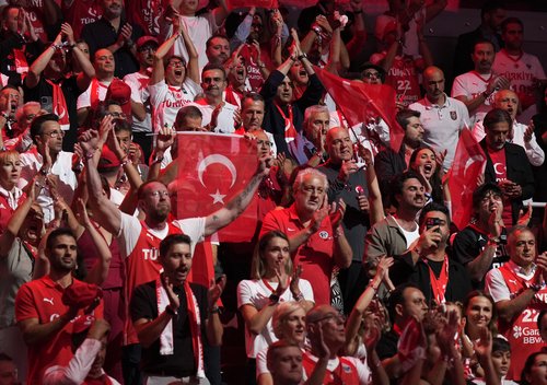 Basketball - FIBA EuroBasket 2025 - Final - Turkey v Germany - Xiaomi Arena, Riga, Latvia - September 14, 2025 Turkey fans in the stands before the match REUTERS/Ints Kalnins