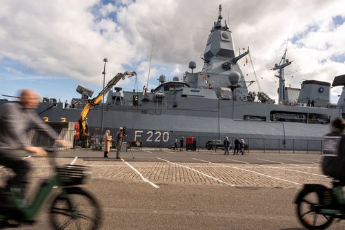 German Navy frigate FGS Hamburg F220 is docked in Copenhagen