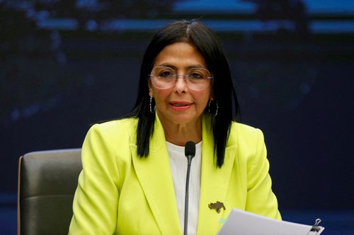 Venezuela's Vice-President and Oil Minister Delcy Rodriguez addresses the media in Caracas, Venezuela, March 10, 2025.