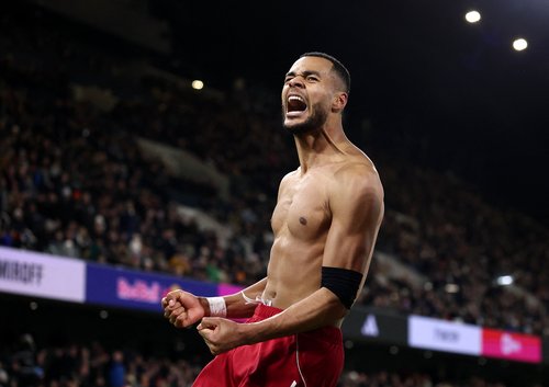 Soccer Football - Premier League - Fulham v Liverpool - Craven Cottage, London, Britain - January 4, 2026 Liverpool's Cody Gakpo celebrates scoring their second goal REUTERS/David Klein EDITORIAL USE ONLY. NO USE WITH UNAUTHORIZED AUDIO, VIDEO, DATA, FIX