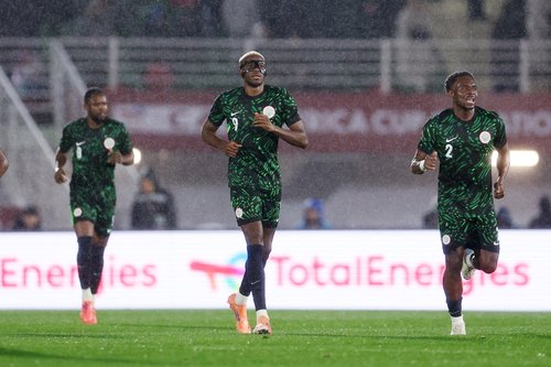 Soccer Football - CAF Africa Cup of Nations - Morocco 2025 - Round of 16 - Nigeria v Mozambique - Fez Stadium, Fes, Morocco - January 5, 2026 Nigeria's Victor Osimhen celebrates scoring their second goal REUTERS/Amr Abdallah Dalsh