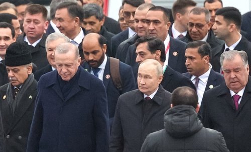 Turkish President Tayyip Erdogan, Russian President Vladimir Putin and Tajik