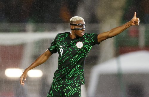 Soccer Football - CAF Africa Cup of Nations - Morocco 2025 - Round of 16 - Nigeria v Mozambique - Fez Stadium, Fes, Morocco - January 5, 2026 Nigeria's Victor Osimhen celebrates scoring their second goal REUTERS/Amr Abdallah Dalsh