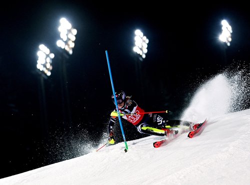 Alpine Skiing - FIS Alpine Ski World Cup - Women's Night Slalom - Flachau, Austria - January 13, 2026 Mikaela Shiffrin of the U.S. in action during the women's slalom REUTERS/Gintare Karpaviciute TPX IMAGES OF THE DAY