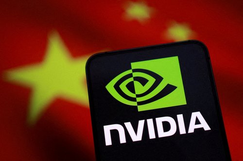 Nvidia logo and Chinese flag are seen in this illustration