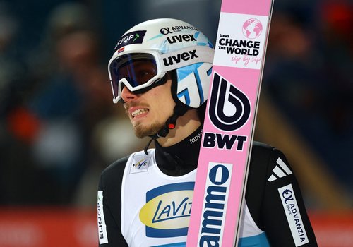 Ski Jumping - Four Hills Tournament - Bischofshofen, Austria - January 6, 2026 Norway's Johann Andre Forfang reacts after jumping in the Men's Individual HS142 Final Round REUTERS/Kai Pfaffenbach