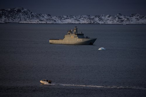 The Danish military Offshore Patrol Vessel P572 HDMS Lauge Koch sails near Nuuk's old harbour, Greenland, January 15, 2026. REUTERS/Marko Djurica