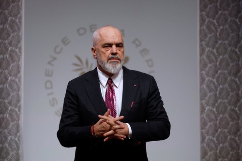 Albanian Prime Minister Edi Rama arrives for the Coalition of the Willing summit at the Elysee Palace in Paris, France January 6, 2026. YOAN VALAT/Pool via REUTERS