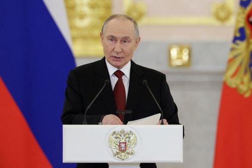 Russian President Vladimir Putin delivers a speech during a ceremony to receive letters of credence from newly appointed foreign ambassadors at the Grand Kremlin Palace in Moscow, Russia, January 15, 2026. REUTERS/Ramil Sitdikov/Pool