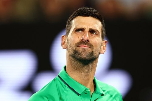 Tennis - Australian Open - Melbourne Park, Melbourne, Australia - January 19, 2026 Serbia's Novak Djokovic reacts during his first round match against Spain's Pedro Martinez REUTERS/Tingshu Wang