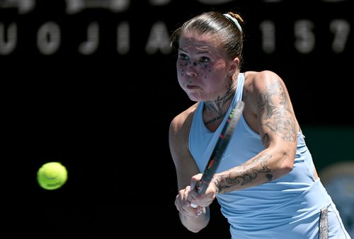Tennis - Australian Open - Melbourne Park, Melbourne, Australia - January 20, 2026 Ukraine's Oleksandra Oliynykova in action during her first round match against Madison Keys of the U.S. REUTERS/Jaimi Joy