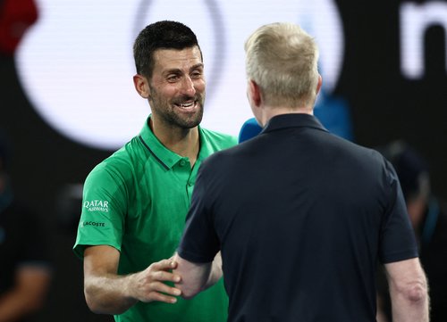 Tennis - Australian Open - Melbourne Park, Melbourne, Australia - January 24, 2026 Serbia's Novak Djokovic speaks after winning his third round match against Netherlands' Botic van de Zandschulp REUTERS/Tingshu Wang