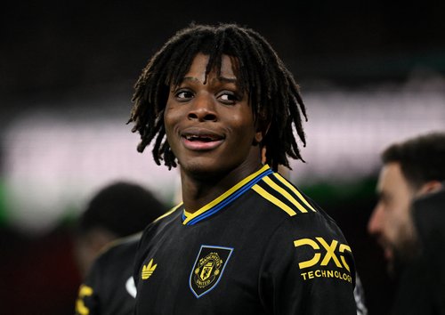 Soccer Football - Premier League - Arsenal v Manchester United - Emirates Stadium, London, Britain - January 25, 2026 Manchester United's Patrick Dorgu celebrates scoring their second goal REUTERS/Dylan Martinez EDITORIAL USE ONLY. NO USE WITH UNAUTHORIZE