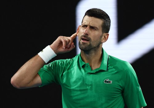 Tennis - Australian Open - Melbourne Park, Melbourne, Australia - January 24, 2026 Serbia's Novak Djokovic celebrates after winning his third round match against Netherlands' Botic van de Zandschulp REUTERS/Tingshu Wang