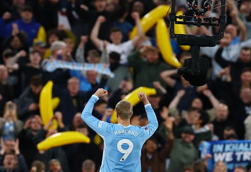 Soccer Football - Premier League - Liverpool v Manchester City - Anfield, Liverpool, Britain - October 11, 2026 Manchester City's Erling Haaland celebrates after the match REUTERS/Phil Noble EDITORIAL USE ONLY. NO USE WITH UNAUTHORIZED AUDIO, VIDEO, DATA,