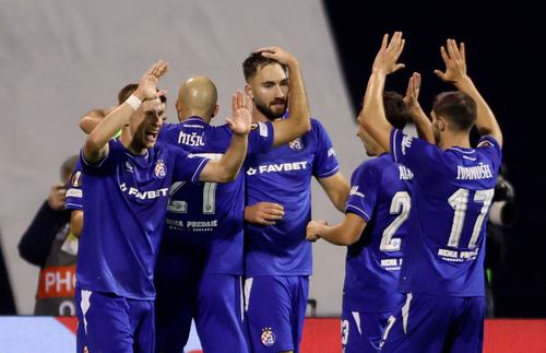 Soccer Football - UEFA Europa League - GNK Dinamo Zagreb v NEC - Stadion Maksimir, Zagreb, Croatia - October 22, 2026 GNK Dinamo Zagreb's Dion Drena Beljo celebrates scoring their second goal with teammates REUTERS/Antonio Bronic