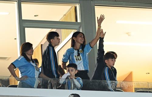 Soccer Football - International Friendly - Argentina v Benin - Estadio Monumental, Buenos Aires, Argentina - October 6, 2026 Argentina's Lionel Messi's wife Antonela Roccuzzo and sons Thiago and Ciro in the stands before the match REUTERS/Rodrigo Valle