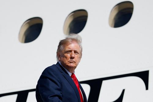 US President Donald Trump boards the new Air Force One, a plane gifted by the Qatari government, for a trip to San Antonio, Texas, at Joint Base Andrews, Maryland, US, October 7, 2026. REUTERS/Evan Vucci