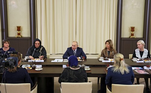 Russia's President Vladimir Putin meets with mothers of Russian servicemen participating in Russia-Ukraine conflict, outside Moscow