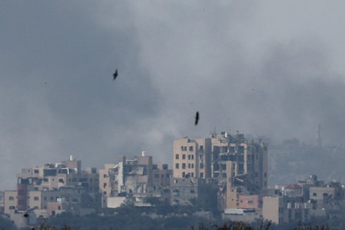 Smoke rises over Gaza, amid the ongoing conflict between Israel and the Palestinian Islamist group Hamas, as seen from southern Israel