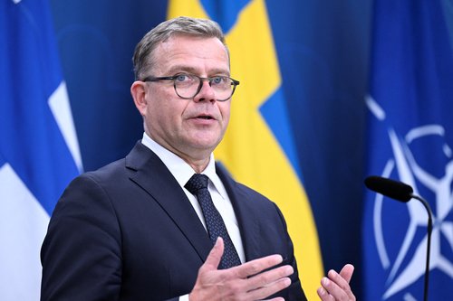 Finland's PM Orpo and Sweden's PM Kristersson attend a press conference in Stockholm