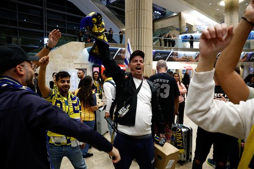 Maccabi Tel Aviv soccer fans arrive at the Ben Gurion International Airport